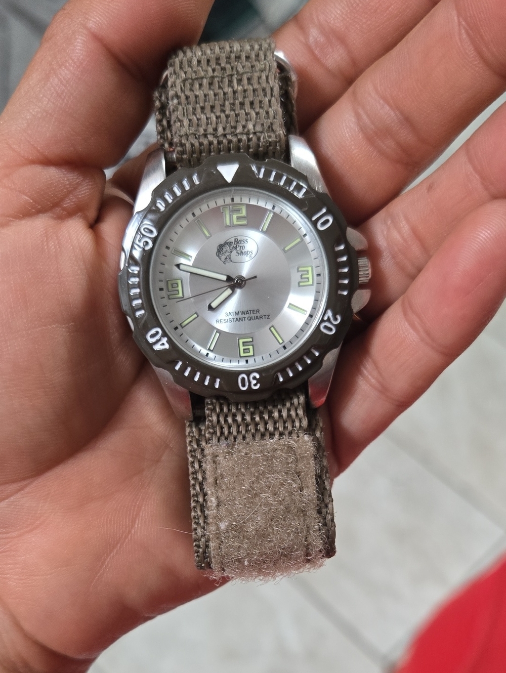 Bass Pro Shops Men's Silver Dial Watch with Tan Nylon Strap